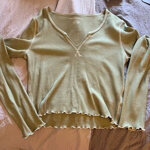 American Eagle Outfitters Green Ribbed Crop Blouse